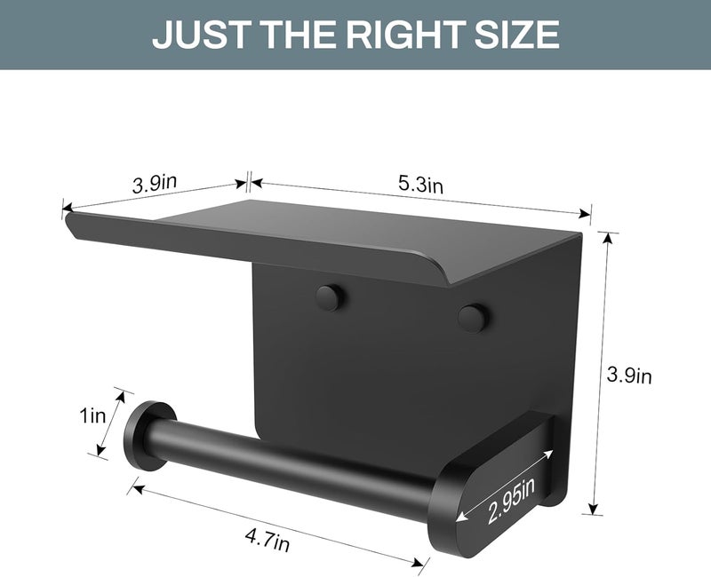 SetSail Toilet Paper Holder with Shelf Adhesive or Screw Bathroom Toilet Paper Roll Holders Wall Mount Matte Black Tissue Holder for Bathroom Hardware Accessories - Image 3